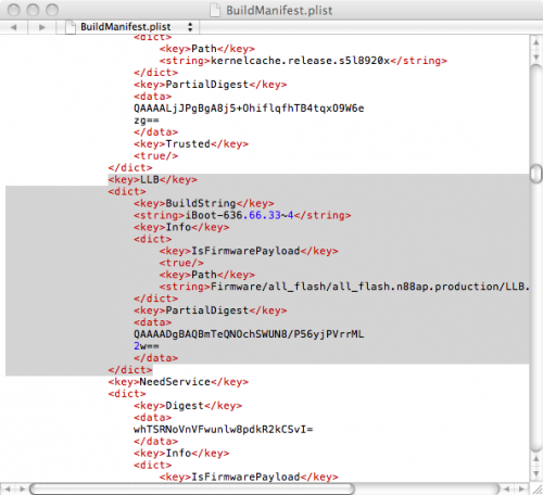 BuildManifest 500x456 Tutoriel   Comment mettre à jour son iPhone en 3.1.3 sans upgrade le baseband [Mac]
