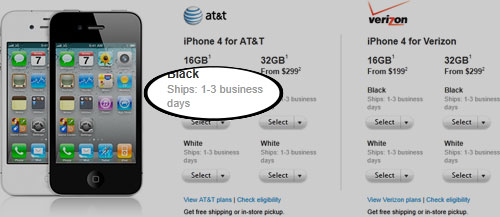 Délais iPhone 4 affichant 1 à 3 jours
