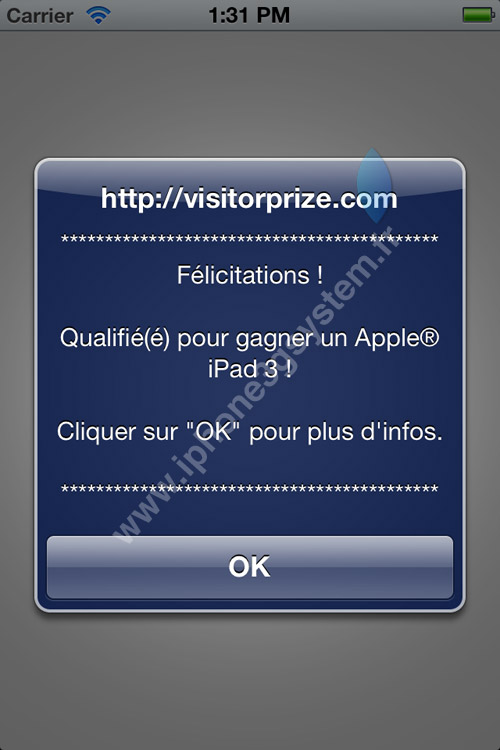 iphone Un malware sur iOS fait de la pub pour visitorprize.com [MAJ]