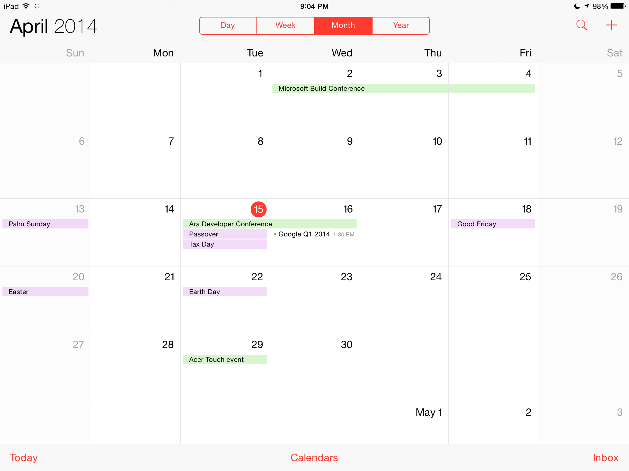 Calendrier iOS 7.1 2