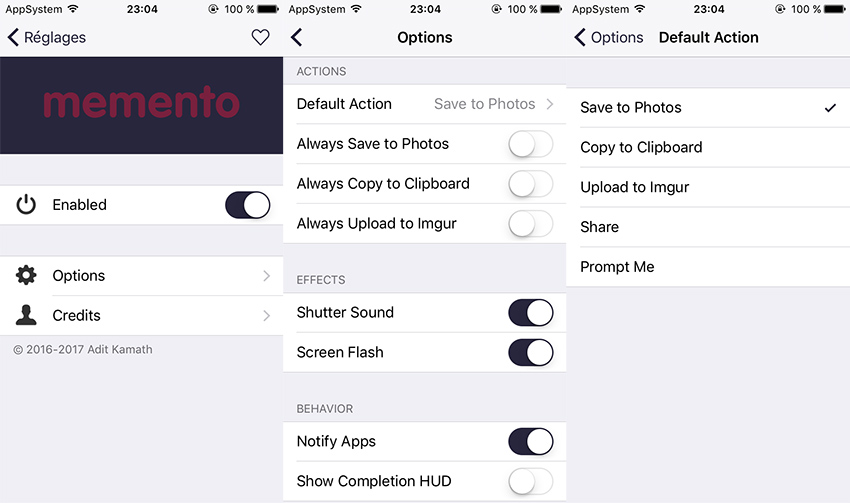 Options pour les screenshots iPhone