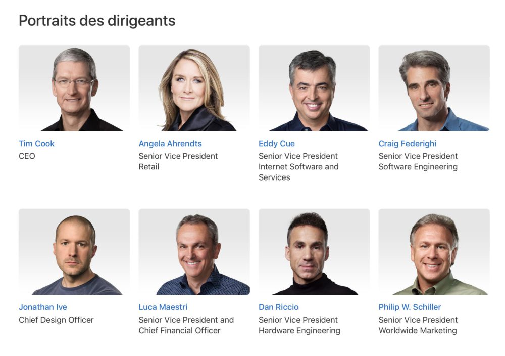 Apple met à jour sa page des dirigeants