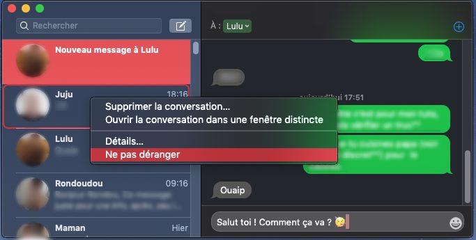 Mettre en sourdine, ne pas déranger, une conversation : Comment utiliser Messages sur Mac avec la synchro iOS