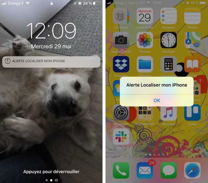 Localiser mon iPhone envoie une notification, une alerte