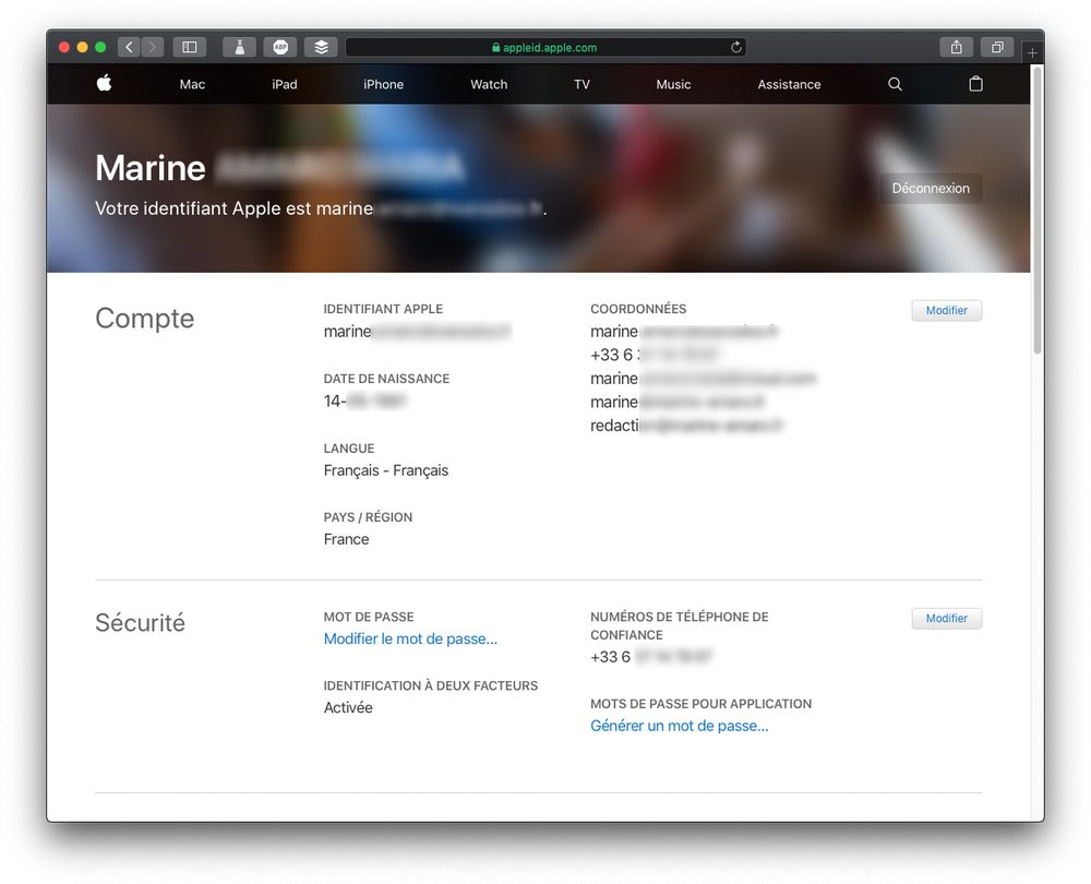 apple id compte securite 1 Renforcer la sécurité de liPhone avec la double authentification