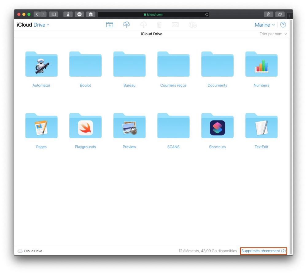 Affichage des fichiers sur iCloud Drive