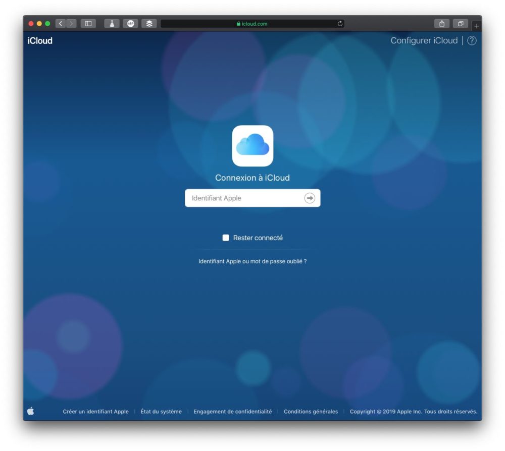 Page de connexion pour iCloud.com