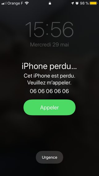 Afficher du message du mode perdu sur iPhone avec bouton Appeler