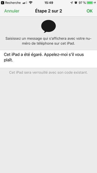 Définir le message du mode perdu