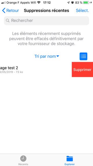 Supprimer définitivement un fichier iCloud Drive en glissant le fichier