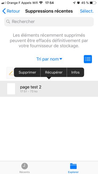 Récupérer un fichier supprimé avec Fichiers sur iPhone