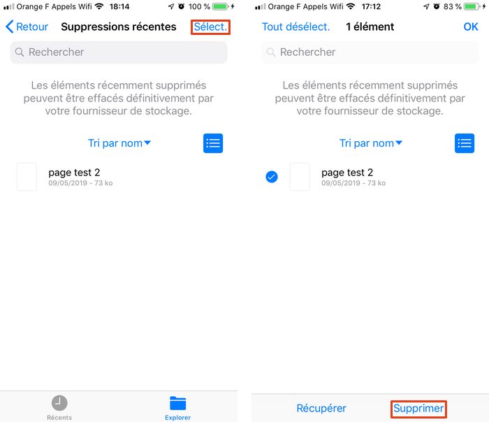 Supprimer définitivement un fichier iCloud Drive en le sélectionnant
