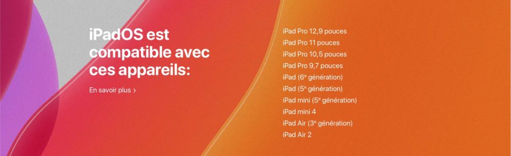 Liste des appareils (iPad) compatibles avec iPadOS