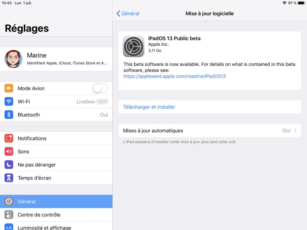 Installer la mise à jour de la version bêta publique d'iPadOS