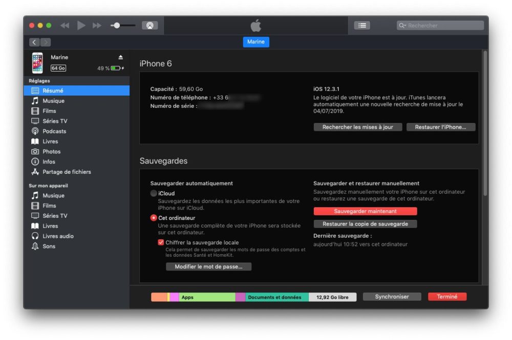 Sauvegarder maintenant avec iTunes avant d'installer la bêta d'iOS 13 ou d'iPadOS