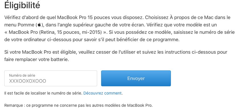 Éligibilité des Mac pour le remplacement de la batterie