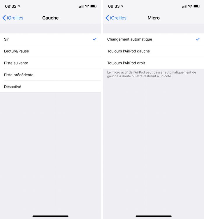 Options de configuration des AirPods sur iPhone, iPad ou iPod touch