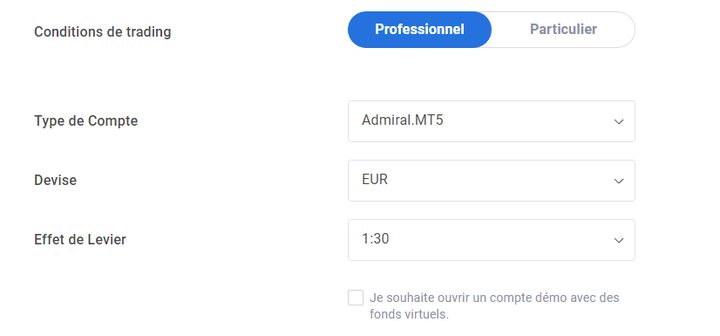 Paramètres du compte démo