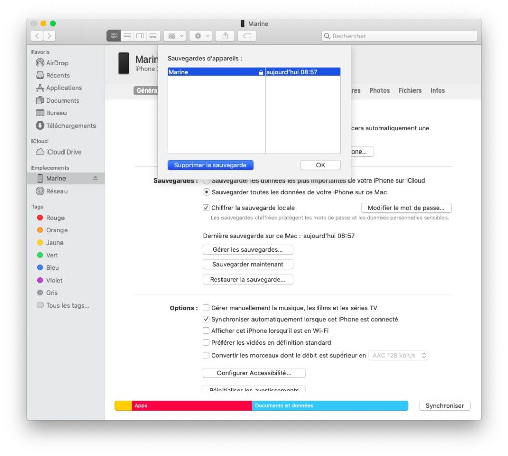 Supprimer une sauvegarde archivée ou non avec le Finder