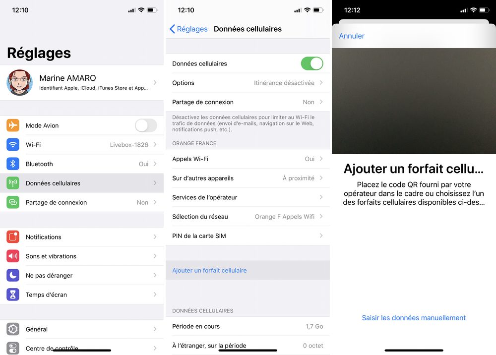 Ajouter un forfait cellulaire (eSIM) sur iPhone