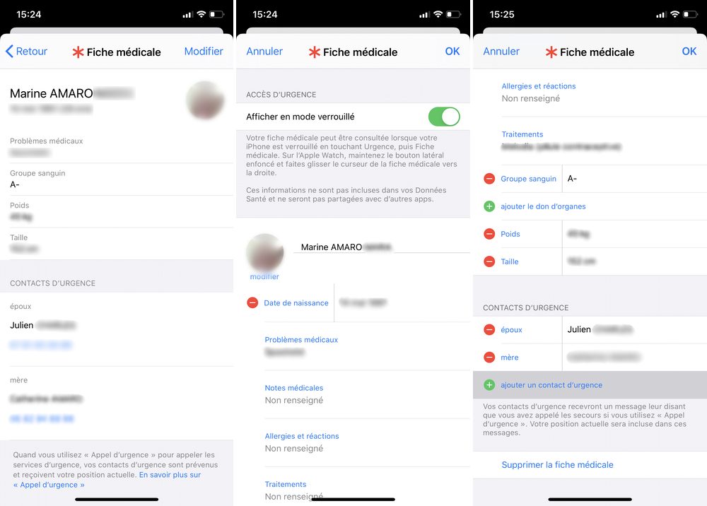 Édition fiche médicale sur iPhone