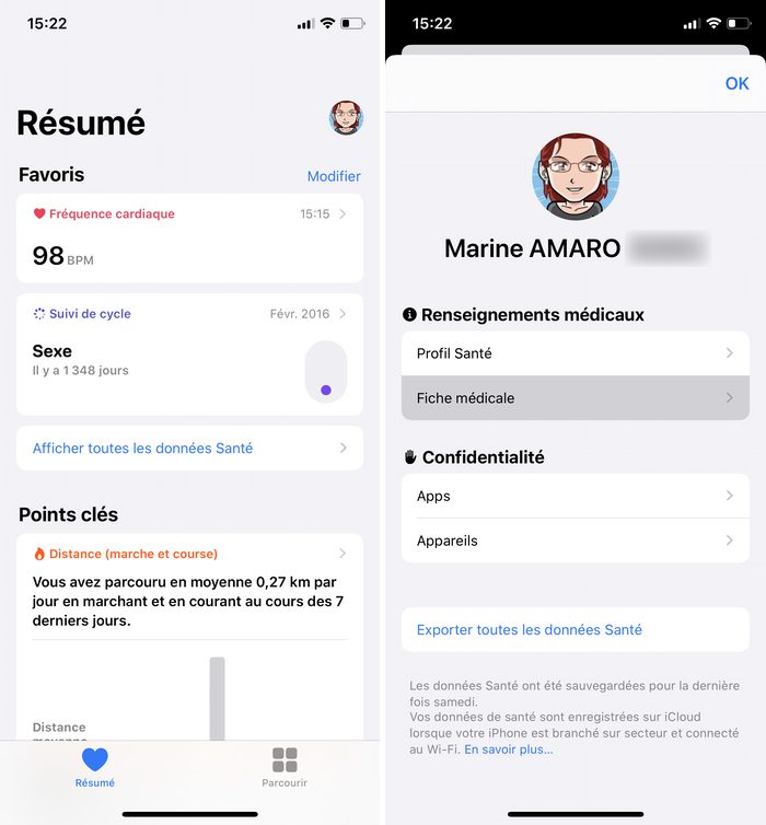 Accéder à l'édifier de la fiche médicale sur iPhone