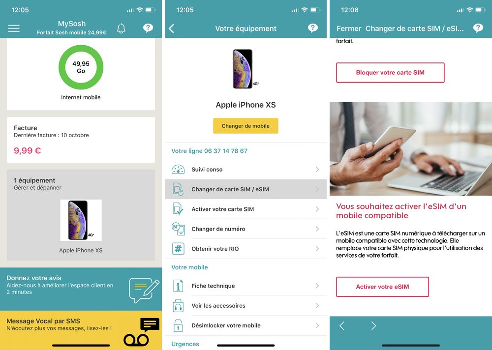 L'application Sosh pour activer (transférer) une eSIM