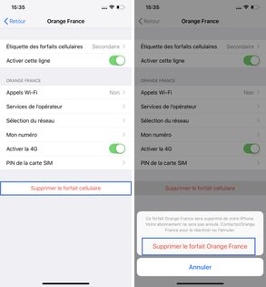 Supprimer un forfait cellulaire sur iPhone