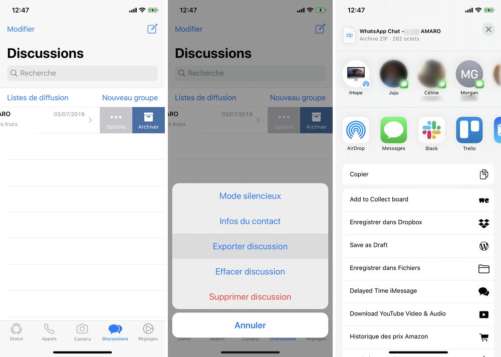 Export des discussions WhatsApp