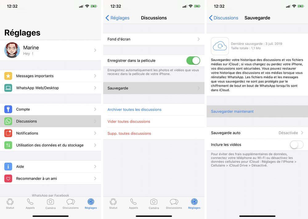 Sauvegarder maintenant pour pouvoir restaurer des discussions WhatsApp