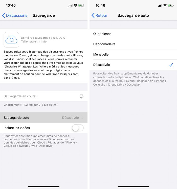 Sauvegarde auto pour pouvoir restaurer des discussions WhatsApp