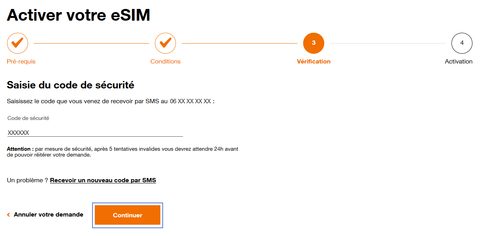 Sur l'espace client d'Orange : activer (transférer) eSIM sur iPhone