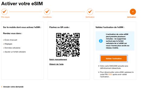 Valider l'action d'une eSIM d'iPhone