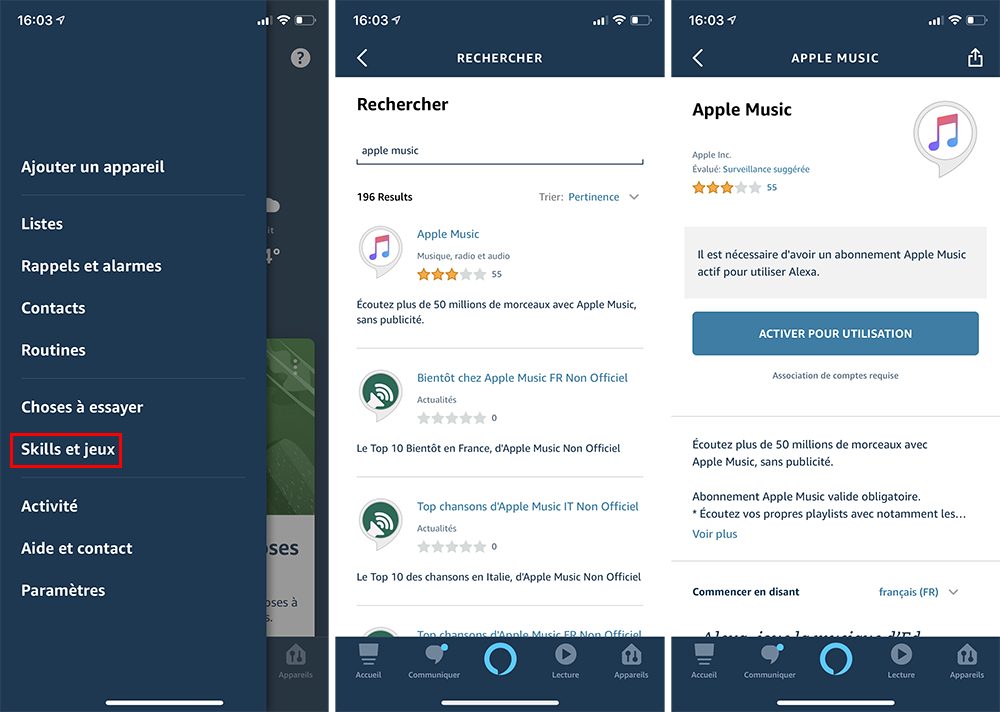 Activer la skill Apple Music pour Alexa