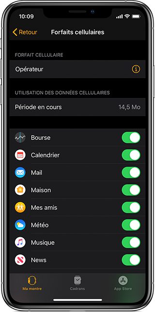 Accès aux forfaits cellulaires eSIM de l'Apple Watch avec l'iPhone