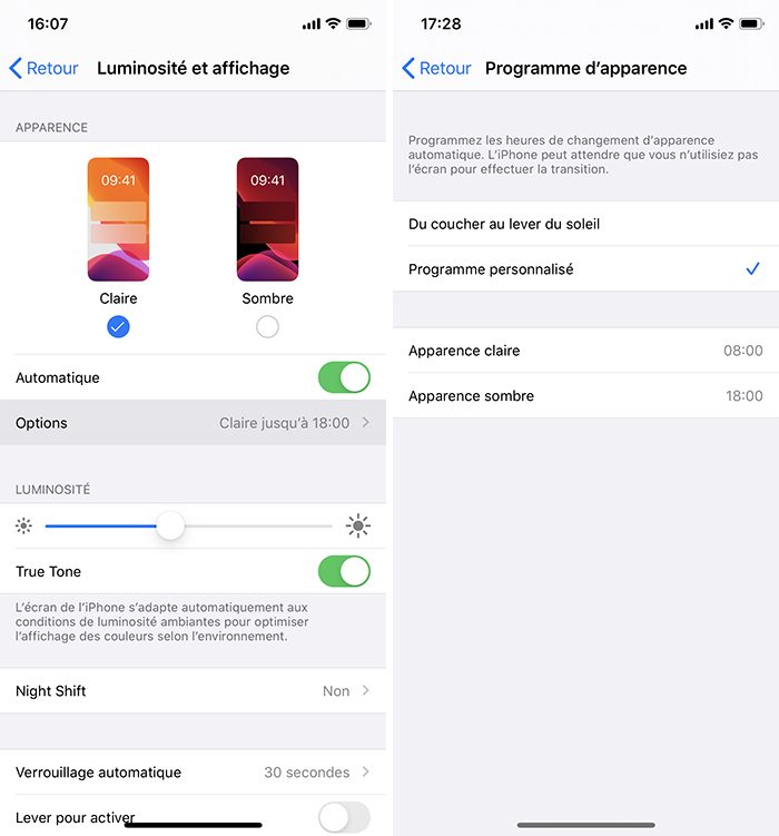Programmer le mode nuit sur iPhone