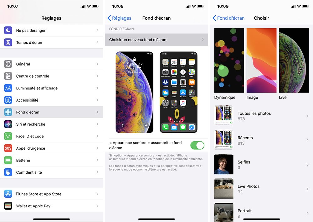 Changer de fond d'écran pour le mode nuit sur iPhone