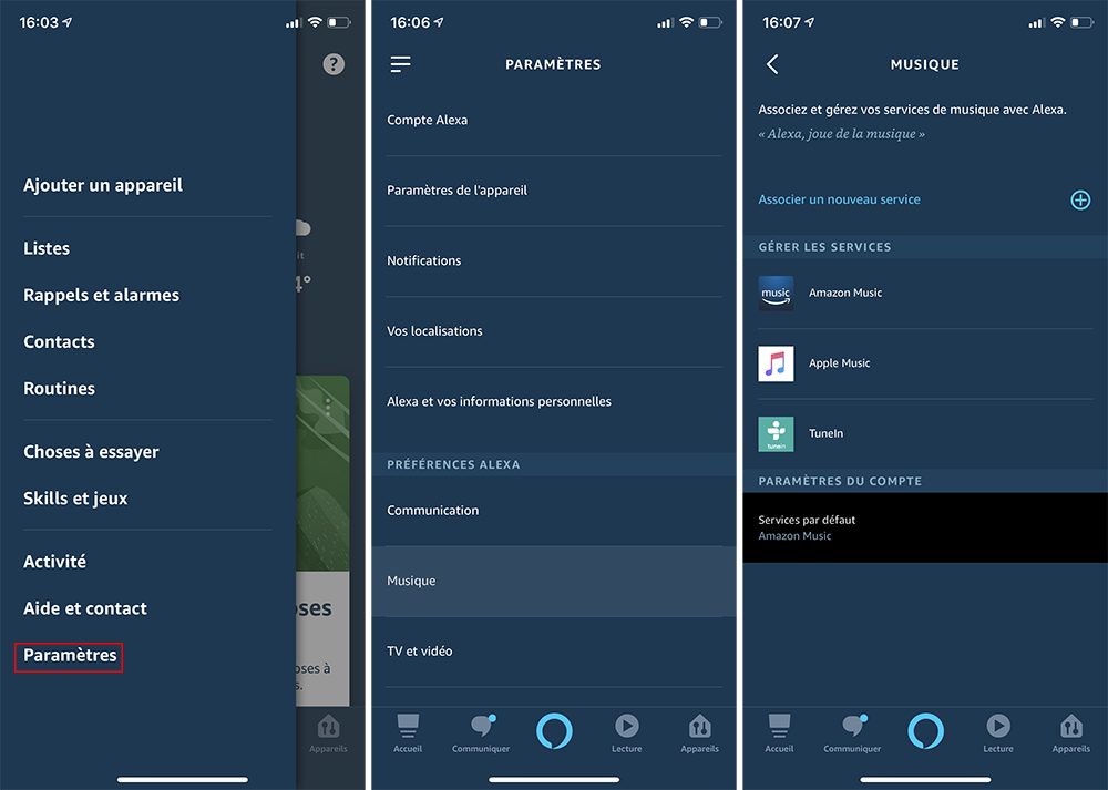 Changer les services par défaut d'Alexa