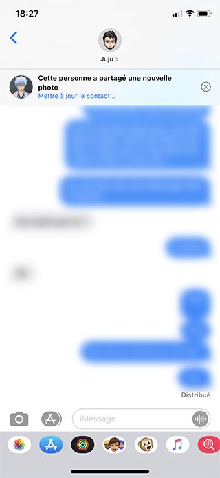 Partage fiche contact personnalisé dans Messages