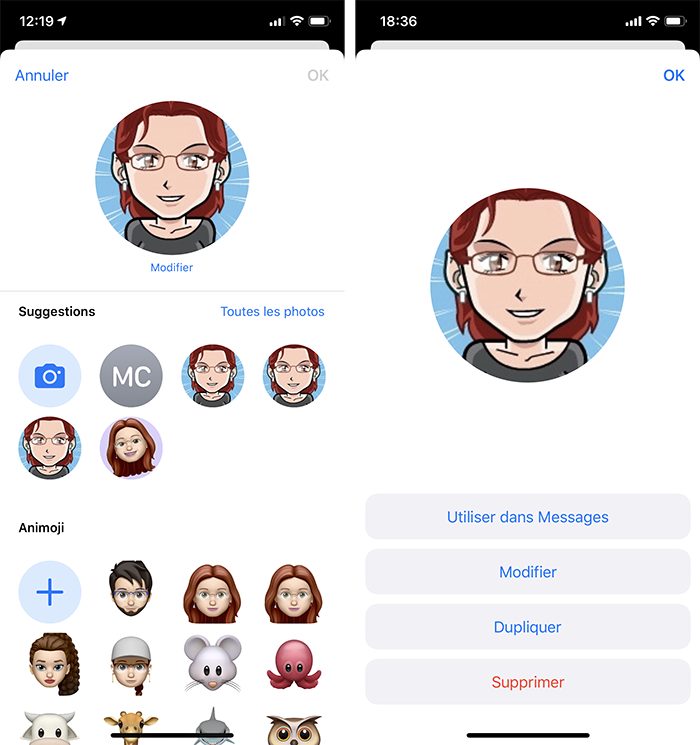 Éditer la personnalisation de la fiche contact dans Messages