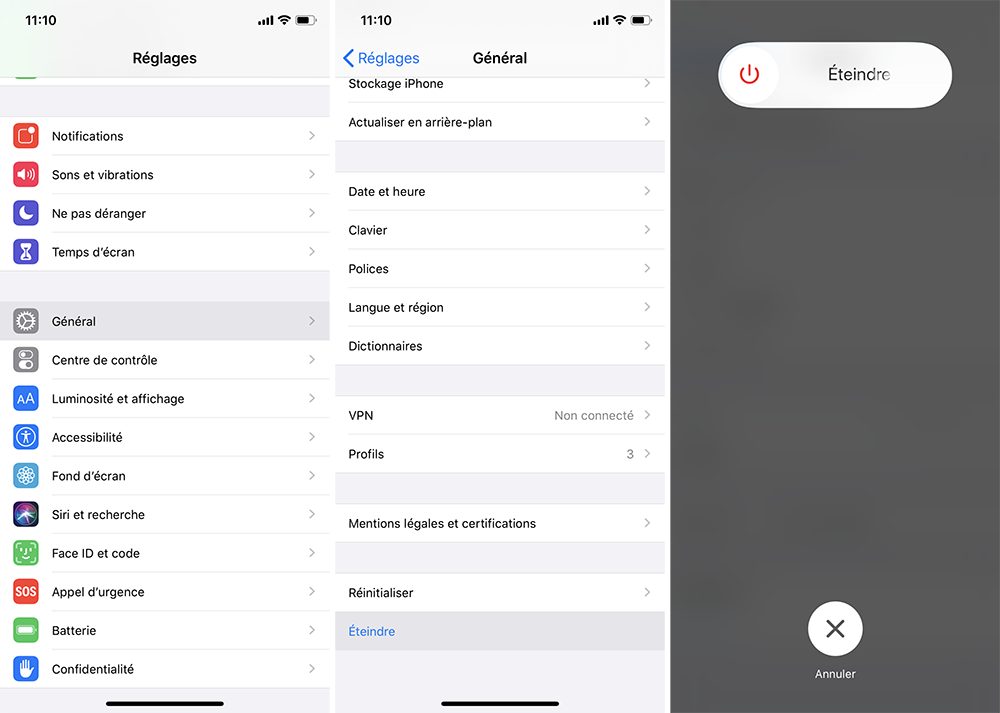 Éteindre son iPhone grâce aux réglages