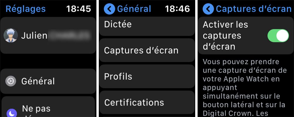 Activer les captures d'écran de l'Apple Watch