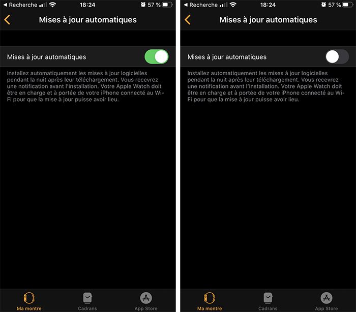 Activer désactiver les mises à jour automatiques d'Apple Watch