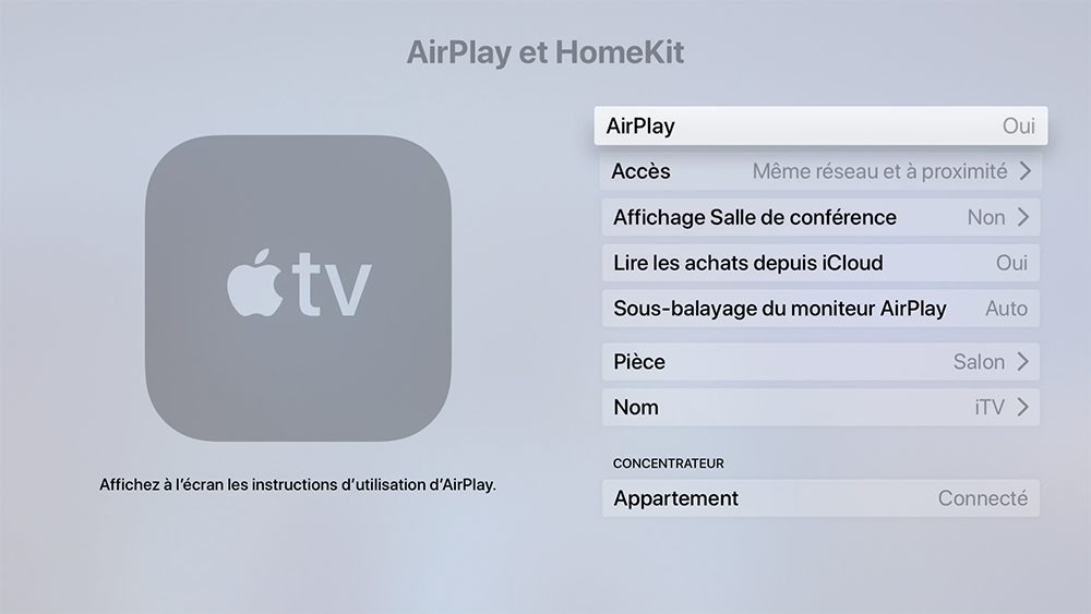 Activer l'AirPlay sur l'Apple TV