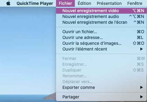 Nouvel enregistrement vidéo sur QuickTime