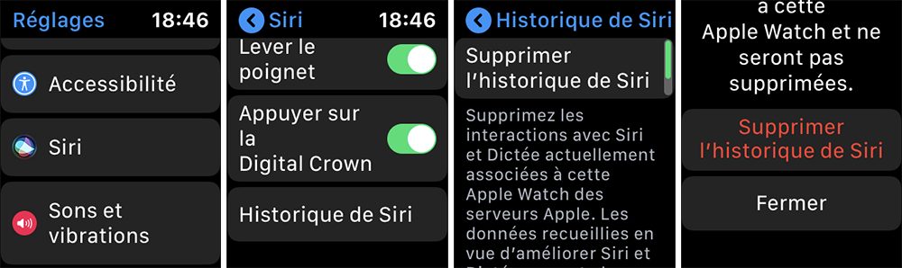 Effacer l'historique Siri sur Apple Watch