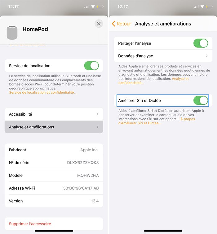 Empêcher Apple d'analyser vos requêtes vocales Siri sur HomePod