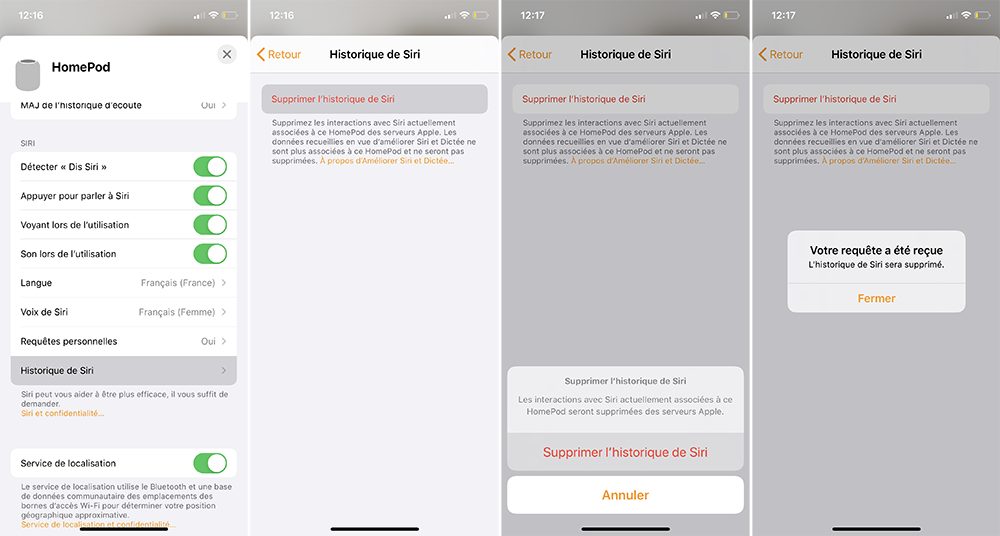 Effacer l'historique Siri sur HomePod
