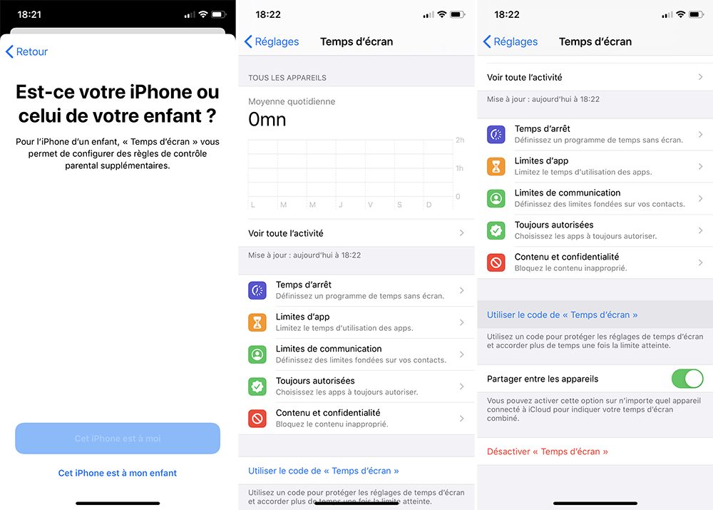 Activer Temps d'écran avec un code pour bloquer les achats intégrés