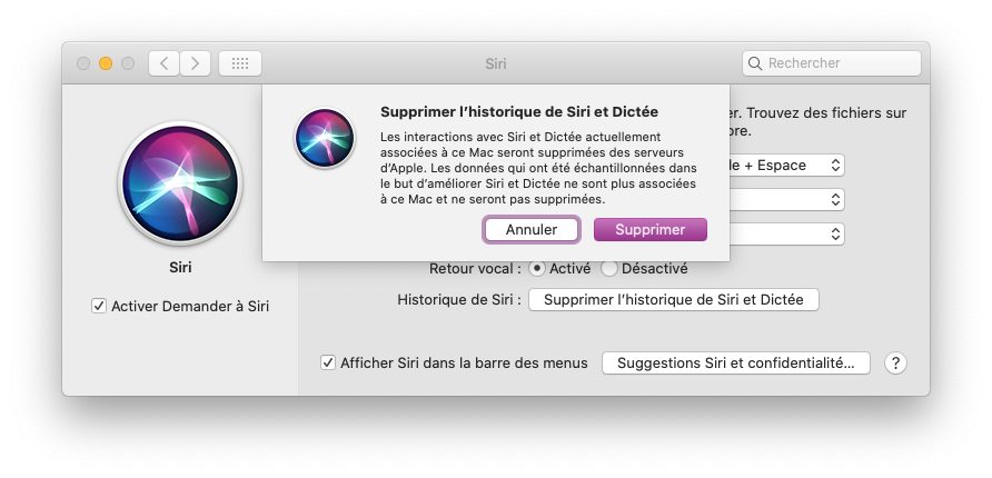 Effacer l'historique Siri sur Mac